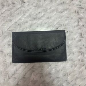 Vintage Coach Wallet Black Smooth Leather Flap Checkbook Clutch 7" X 4.5"